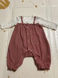 リブ編みピンクロンパース60-70