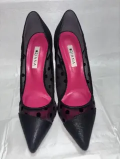 DIANA ブラック ドット柄ハイヒール