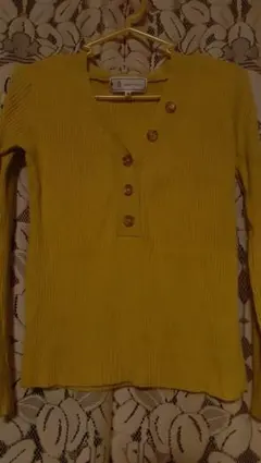 ROPE PICNIC イエローリブ編みVネックトップス