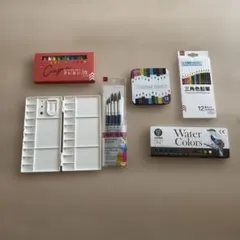 画材セット クレヨン 色鉛筆 水彩絵具 筆 パレットのサムネイル