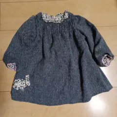 ウサギ刺繍 ダークグレー 長袖トップス