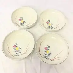 昭和レトロ 花柄 浅鉢 小鉢 4枚セット 桔梗 深皿 ヴィンテージ 和食器