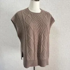 INGNI/ブラウン ニットベスト 後ろリボン スリット入り M