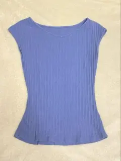 ブルー ノースリーブ トップス Fサイズ　レディース　リブ　コットン
