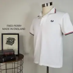 英国製FRED PERRY鹿の子コットンポロシャツ半袖メンズMトリコロール