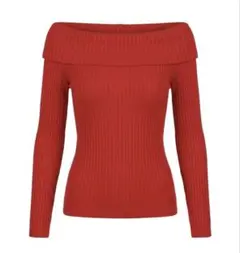 レッド オフショルダー リブニットトップス – フィット感ありでエレガント