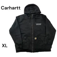 【00's】Carhartt XLブラック ジップパーカー企業ロゴフェード