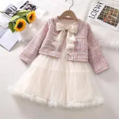 キッズ入学式スーツ2点セット120保育園フォーマル卒園式ツイード女の子ピンク子供