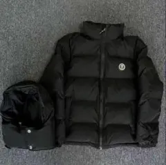 TRAPSTAR ブラックダウンジャケット フー 男女兼用ド付き