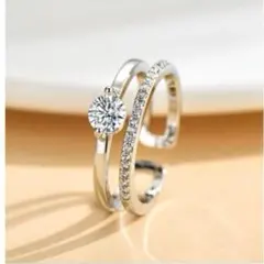 未使用品　ダブルライン　ジルコニア　フリーサイズ　シルバーリング