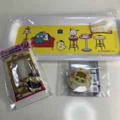ポムポムプリン　トレイ　クリアミニポーチ　缶バッジ