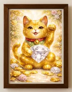 【水彩画アート】福招きの煌めき猫 2L版写真用紙