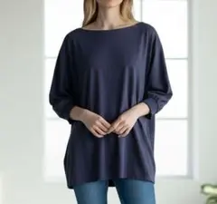 ユニクロ トップス M ネイビー 五分袖 ルーズフィット シミ2か所あり