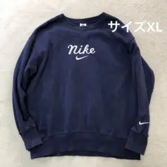 NIKE ネイビートレーナー スウェット 紺色 刺繍ロゴ　サイズXL