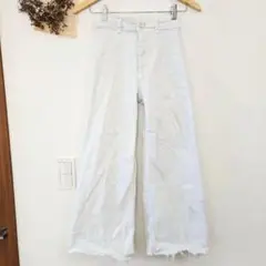 ZARA ザラ ハイウエスト ワイドデニム ホワイト 白 切りっぱなし XS
