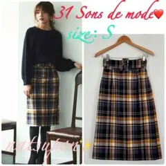 トランテアン ソン ドゥ モード♡ビッグバックルチェックタイトスカート　ネイビー