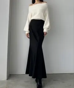 Louere ハイウエストフレアマーメイドスカート ブラック