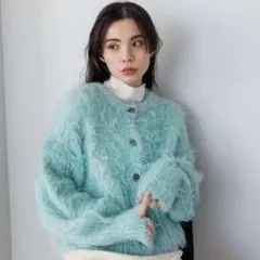 【24時間以内発送】JEANASIS MIXシャギーショートクルーカーディガン