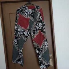 antiqua　レトロ柄パンツ　ウエストゴム　イージーパンツ