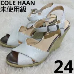 未使用級 Cole Haan ウェッジソールサンダル ホワイト レザー 24のサムネイル