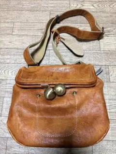 ★週末価格★BROOM ブルー厶 がま口 レザーショルダーバッグ キャメル 茶色