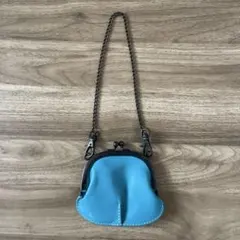 水色　本革　がま口