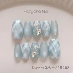 ネイルチップ　現品　サイズオーダー　ワンホン　チェック　ブルーマグ　量産型推し活