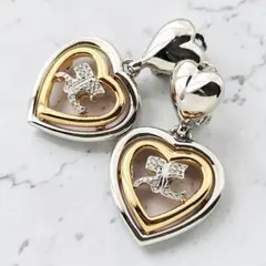【美品】大ぶり　クレージュ　イヤリング　ハート　ロゴ　ラインストーン　ビンテージ