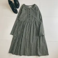 美品 sunny clouds チェック ギャザー ワンピース グリーンのサムネイル