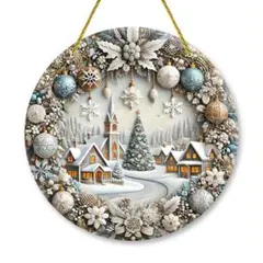 クリスマス リース ウォールデコレーション 壁掛け 玄関 冬景色 スノービレッジ
