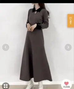 JUNOAH バイカラーセミフレアニットワンピース