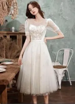 送料無料 未使用 結婚式 スパンコ－ル ドレス 7号 S (WA1235)