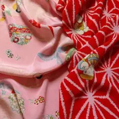 №187　古布　ハギレ　*正絹　錦紗縮緬　はぎれ　2柄入り*②　33×180cm