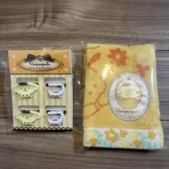 ポムポムプリン ミニヘアクリップ タオルハンカチ セット