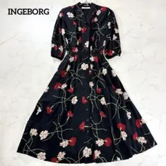INGEBORG インゲボルグ レース リボン 半袖ワンピース 紺 N3161 - メルカリ