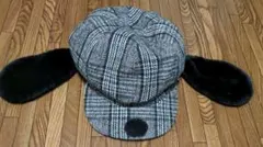 スヌーピー　耳付き帽子　チェック　ユニバ　キャスケット　つば付き帽子