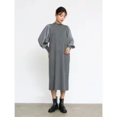 匿名送料込新品★ヤマダヤ　MEDOC パフスリーブリブニットワンピース 杢グレー