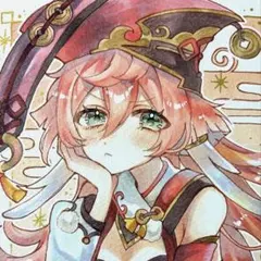 原神　煙緋　手描きイラスト　ファンアート　原画　色紙　コピックイラストのサムネイル