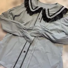 地雷系？水色ブラウスシャツ 黒レースsize S