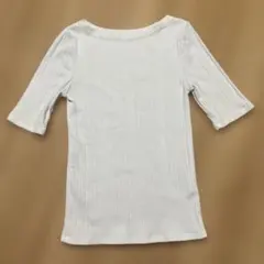 Beauty & Youth ランダムリブボートネック5分袖カットソー