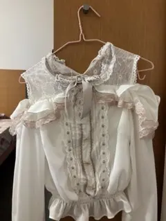 LIZLISA オープンショルダーフリルブラウス/2連リボンベルトスカパン