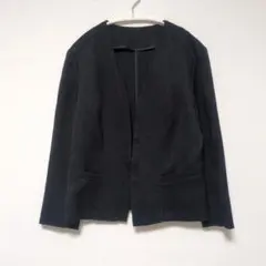 極美品 クードシャンス ノーカラージャケット 34 XS 黒 ツイード風 洗える