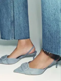 Zara ミュール スリングバックシューズ ヒール スエード