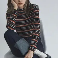 etoll. マルチボーダー ハイネックリブニット