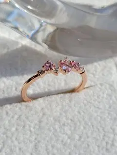 美品★4℃ K10 PG ルビー リング 指輪 ピンキー ジルコニア 2号