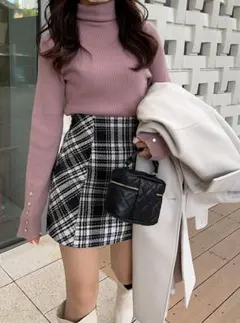 GRLグレイル新品インパン付きチェック柄ミニスカート S黒白