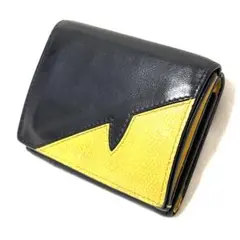 【美品】FENDI　バグズアイ　三つ折り財布　レザー　ブラック　モンスター　財布のサムネイル