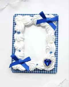 ホイップデコ　B8硬質トレカケース　青　ギンガムチェック　ハート