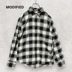 MODIFIED 長袖 チェックシャツ L 白黒 秋冬 古着MIX アメカジ