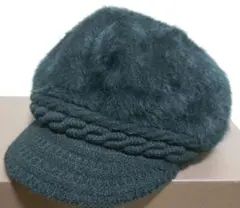 黒 ブラック ニット ファー キャップ もこもこ